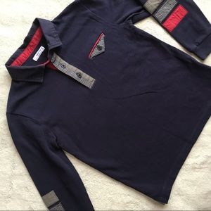 Mayoral Long Sleeve Houndstooth Applique Nautical Polo Shirt Blue Boys Sz 7